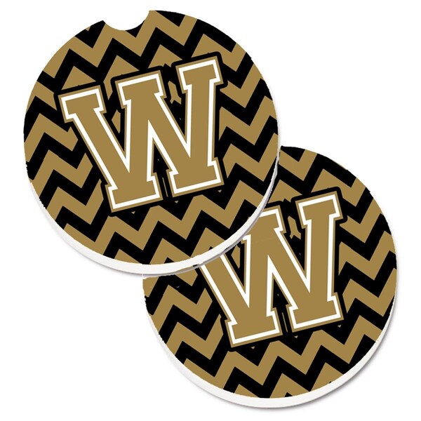 Carolines Treasures Letter W Chevron Black and Gold Cup Holder Car Coaster, PK2 CJ1050-WCARC - main